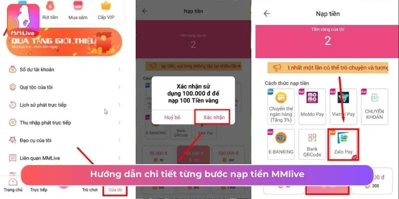Hướng dẫn chi tiết từng bước nạp tiền MMlive